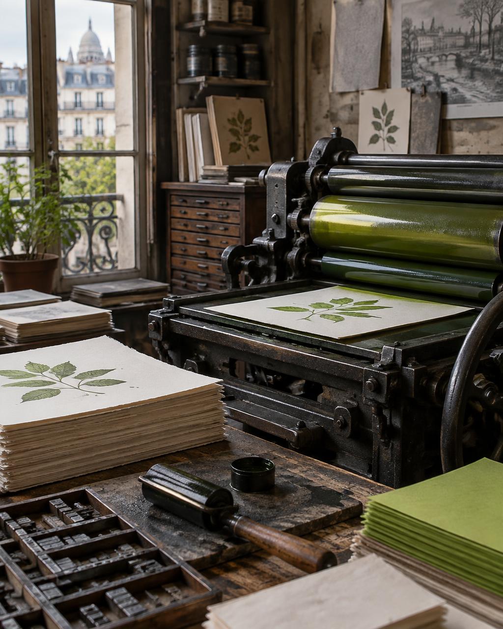 Presse typographique et épreuves imprimées dans une imprimerie